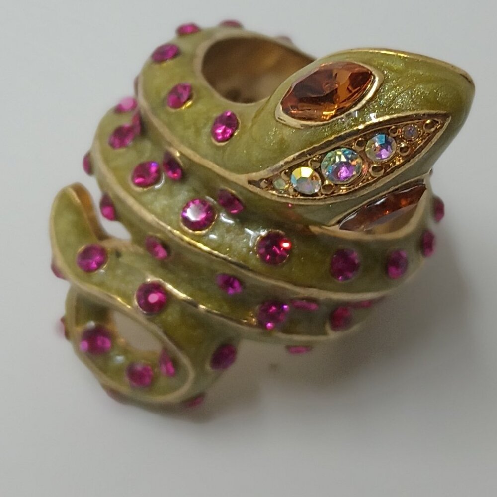 Betsy Johnson Vintage Jungle Book Green and Pink Snake Ring.